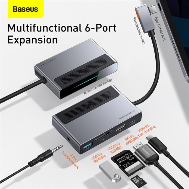 Baseus USB Hub C Hub chuyển sang HDMI Cổng PD USB 3.0 100W tương thích cho iPad Pro 2020 Bộ chuyển đổi Hub USB 7 trong 1