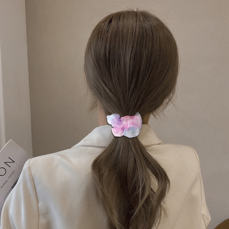 Dây buộc tóc cao su co giãn nhuộm màu gradient đính ngọc trai thời trang