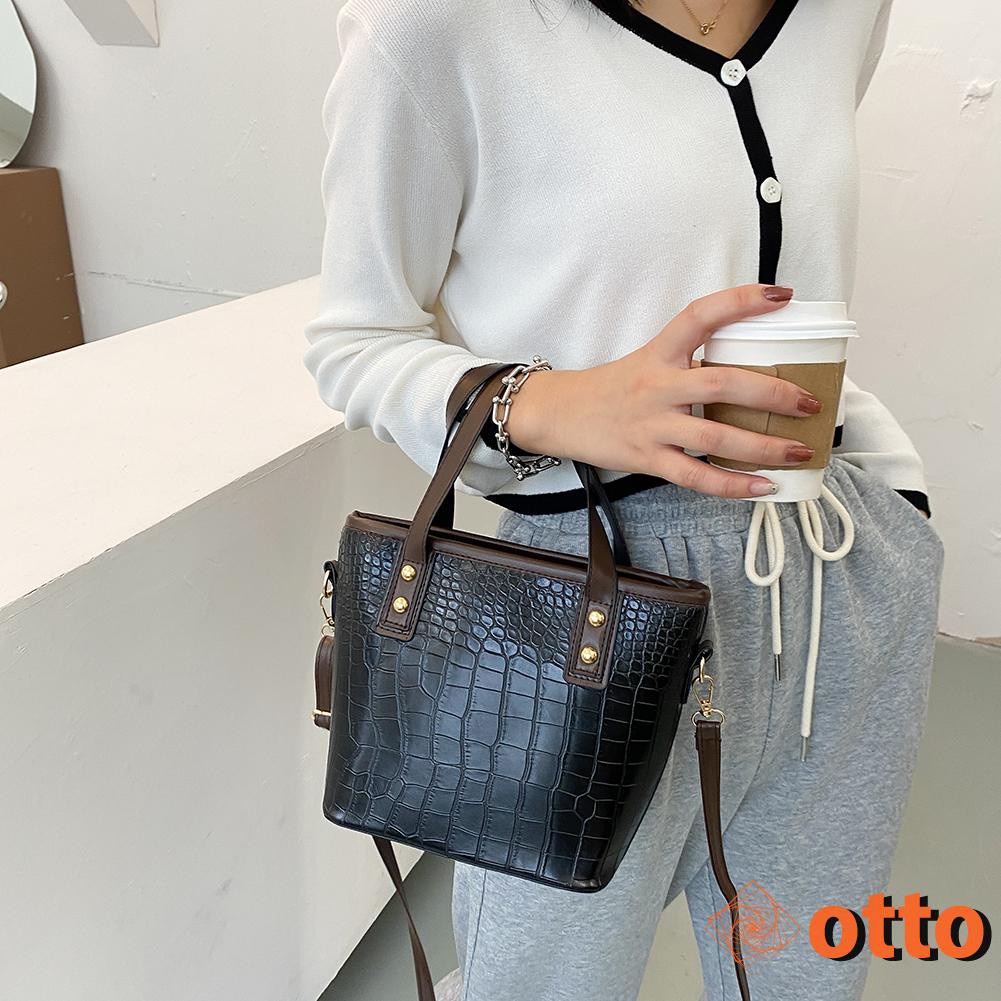 Retro Alligator PU Crossbody Bucket Bag Women Casual Totes Shoulder Handbag