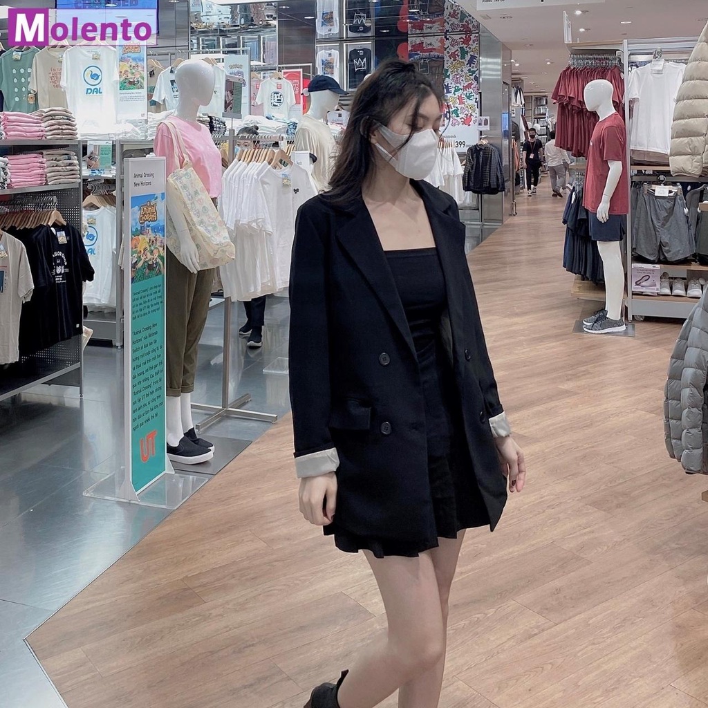 Áo Khoác Blazer Nữ Hàn Quốc MOLENTO Áo Blazer Nữ 2 Lớp Cao Cấp Vải Tuyết Mưa Dầy Dặn Đứng Dáng Không Bai Xù Nhão - M76