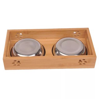 Khay Ăn Gỗ Cao Cấp Cho Chó Mèo (2 Chén)