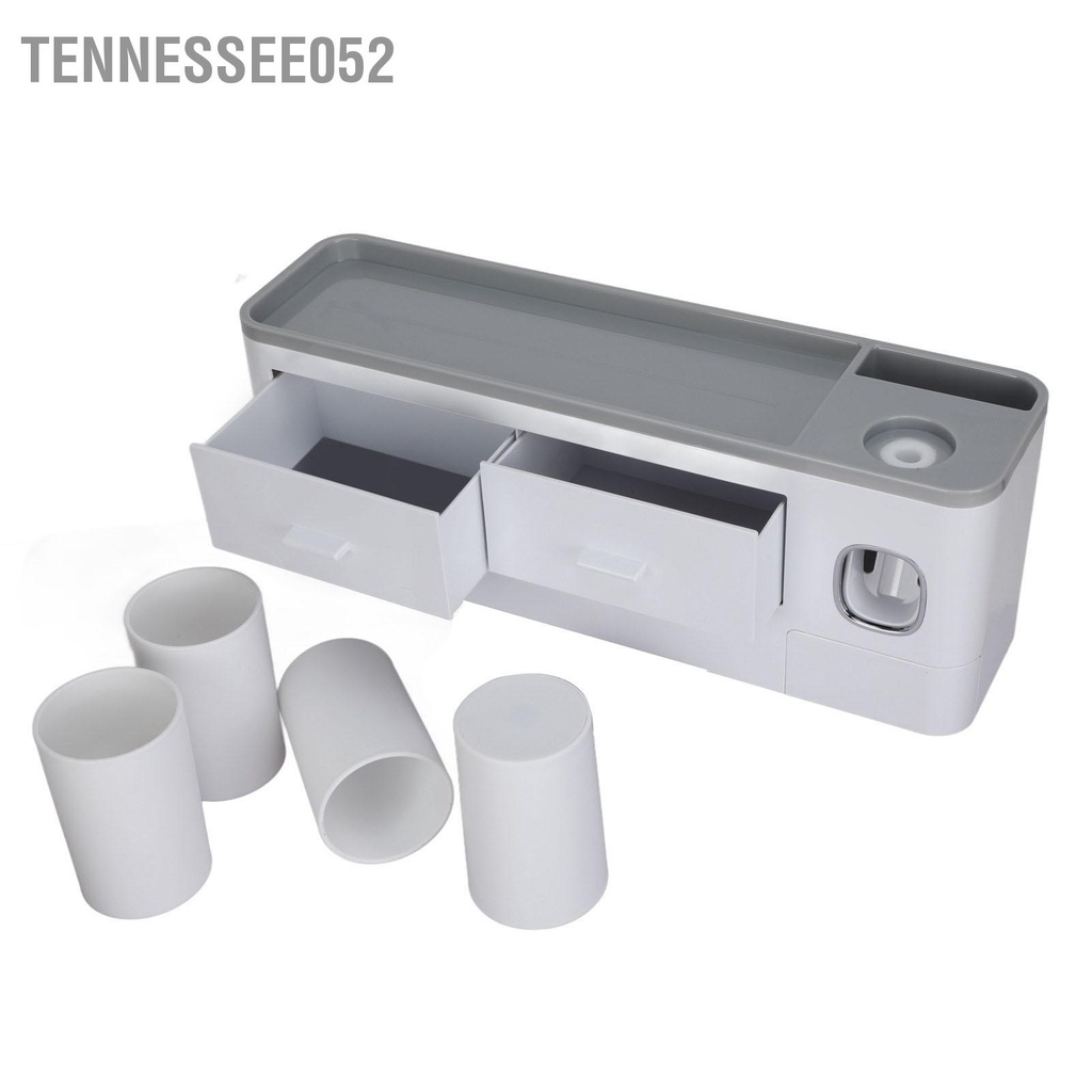 [Hàng HOT] Bộ Nhả Kem Đánh Răng Tự Động, Kệ Để Đồ Phòng Tắm Cao Cấp Treo tường kèm 4 cốc từ tính có ngăn kéo【Tennessee052】