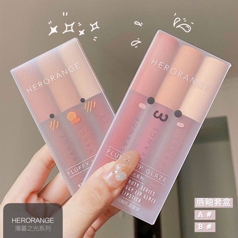 Set 3 Son Kem HERORANGE Fluffy Lip Glaze Nội Địa Trung Chính Hãng