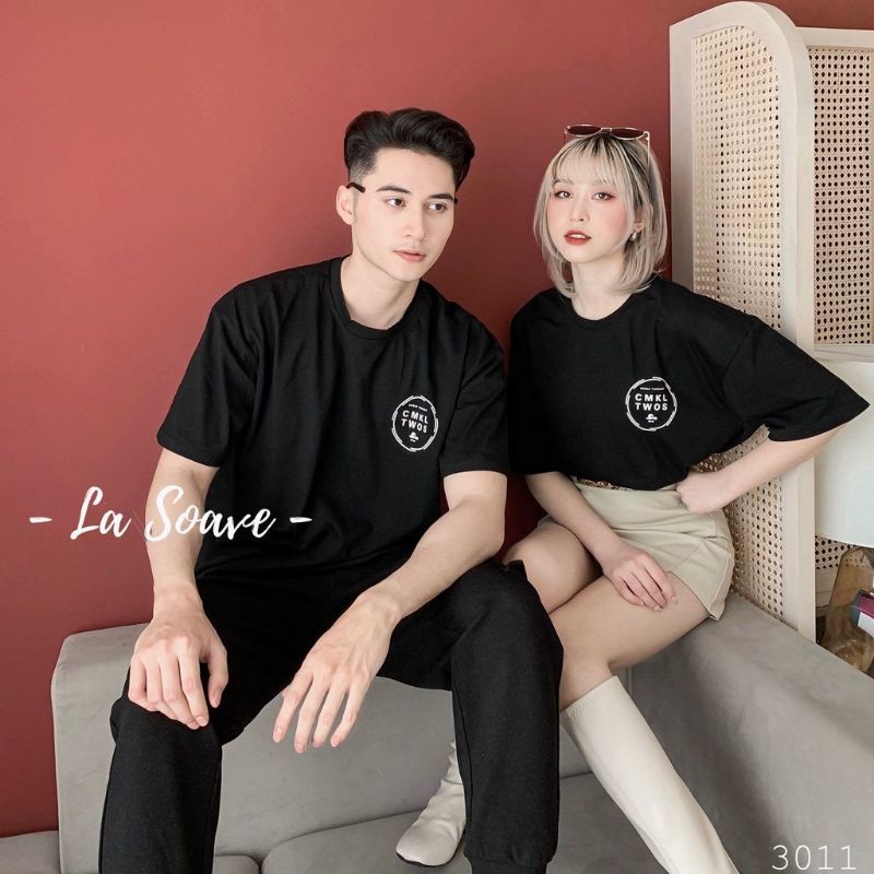 áo cặp, áo đôi, áo thun nam nữ Unisex LA SOAVE hình mèo dễ thương from rộng