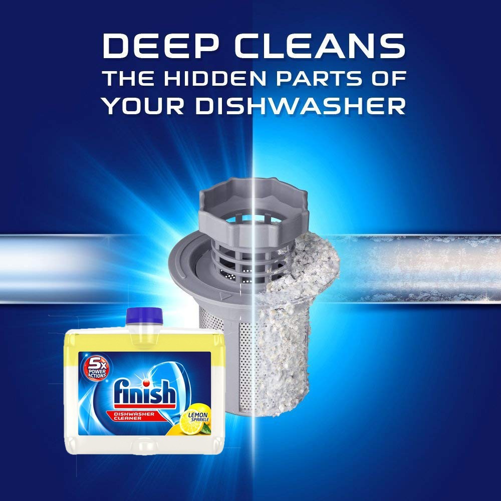 Nước vệ sinh máy Finish 250ml hương Chanh thơm ngát - dung dịch khử mùi hiệu quả