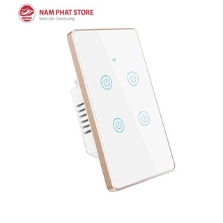Công tắc 4 nút thông minh Wifi viền vàng chữ nhật TUYA SMART