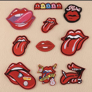 Sticker thêu, patch thêu dán quần áo hình môi