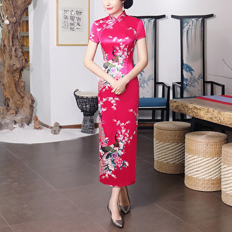 Sườn xám họa tiết hoa đẹp mắt phong cách Trung Hoa | BigBuy360 - bigbuy360.vn