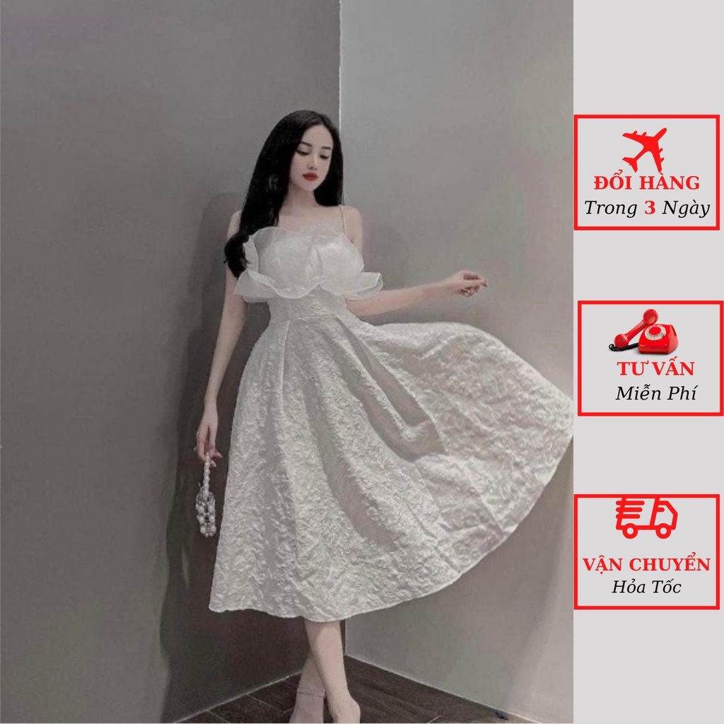 Váy 2 dây nữ ngọc gấm phối viền tơ ngực dáng dài maxi đi tiệc cưới tiểu thư bánh bèo ulzzang Hàn Quốc