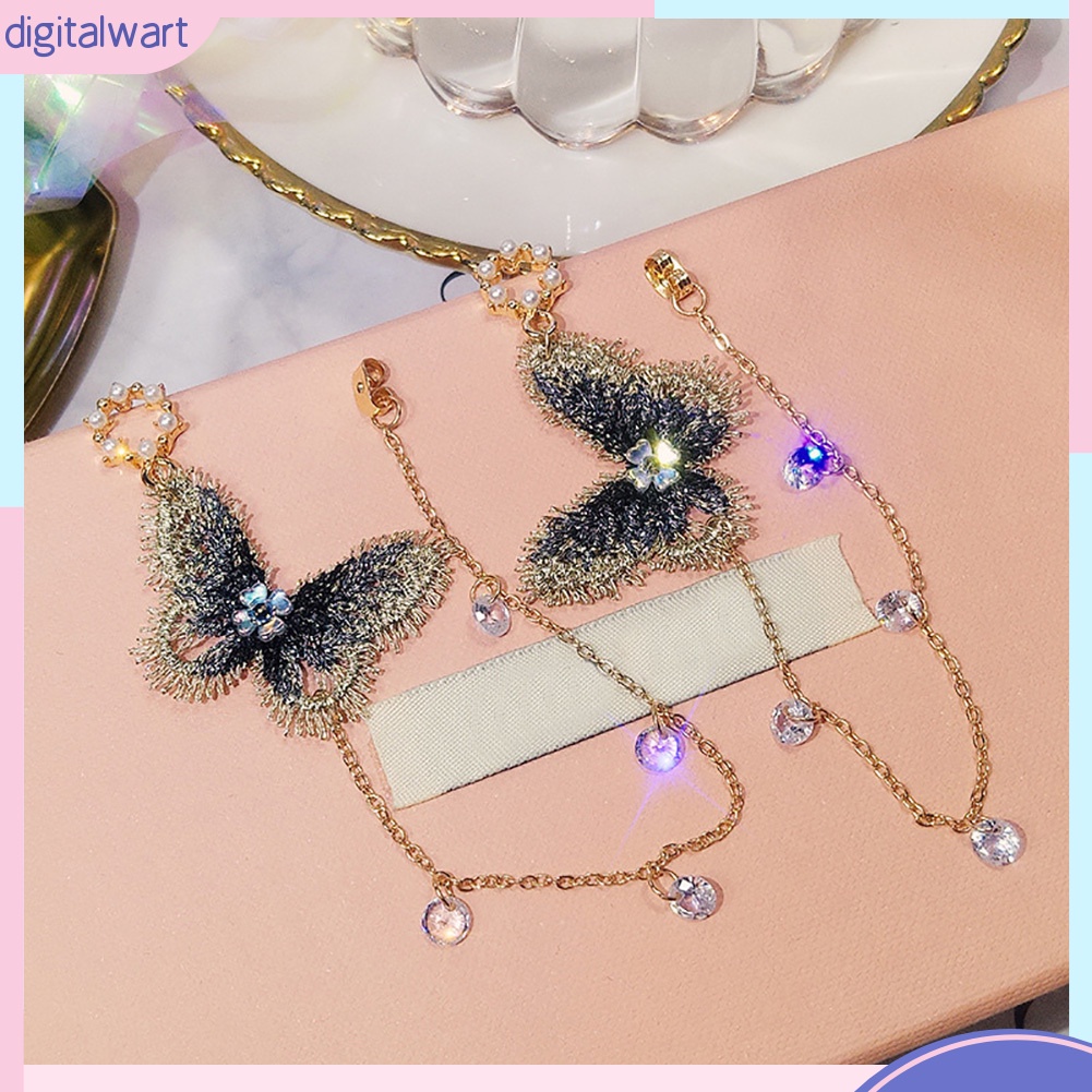 Đôi khuyên tai dài hình bươm bướm đính đá thời trang cho nữ