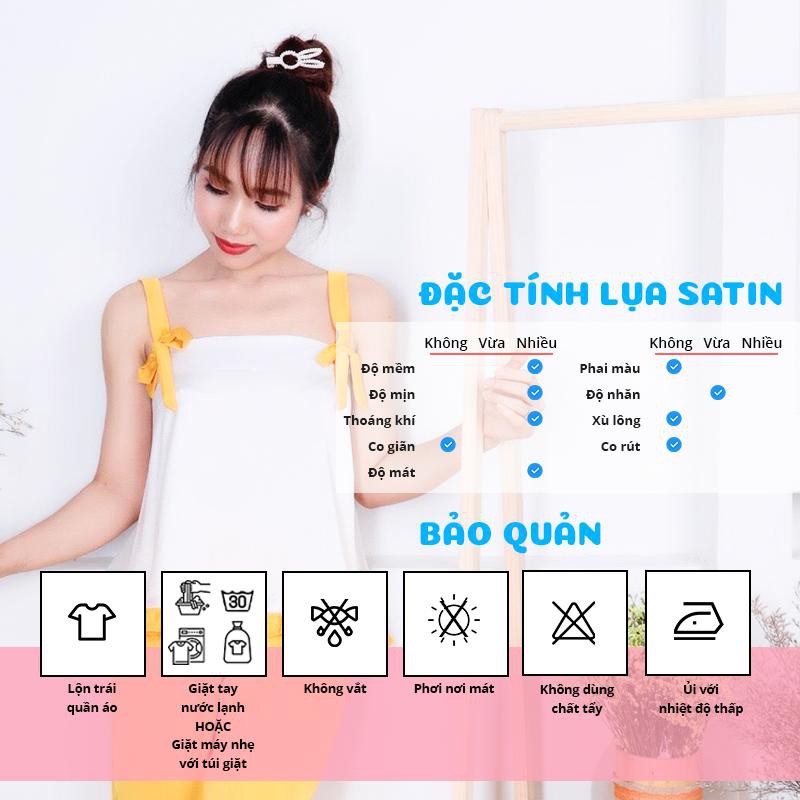 Đồ bộ mặc nhà SBORG đồ ngủ 2 dây lụa satin nơ vai viền bèo cute quần dài ống rộng freesize dưới 56kg quà tặng vợ fly sun