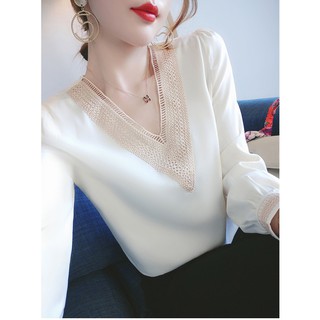 Áo Kiểu Sơ Mi Nữ Phi Lụa Cổ Viền Ren BY3335
