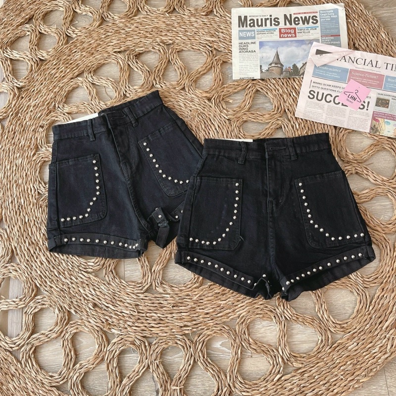 SHORT JEANS GIÃN ĐÍNH ĐINH TÁN - jeans co giãn ảnh thật