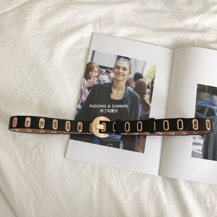 Thắt Lưng Đục Lỗ Toàn Diện Bằng Kim Loại Phong Cách Hip Hop Hàn Quốc 19532