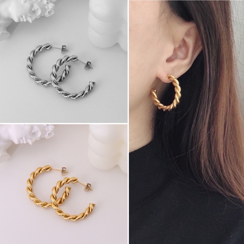 Bông tai khoen xoắn retro