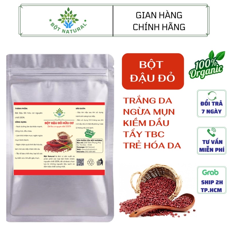 Bột đậu đỏ nguyên chất 1Kg Organic - siêu dưỡng trắng da, dưỡng ẩm, mờ thâm, ngừa mụn, tẩy tế bào chết| Bột Natural