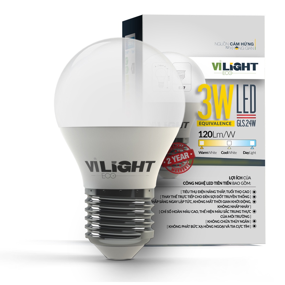 Bóng đèn tròn Led Bulb 3W VI-LIGHT đuôi E27 dùng trang trí cafe, nhà hàng, quán nhậu...