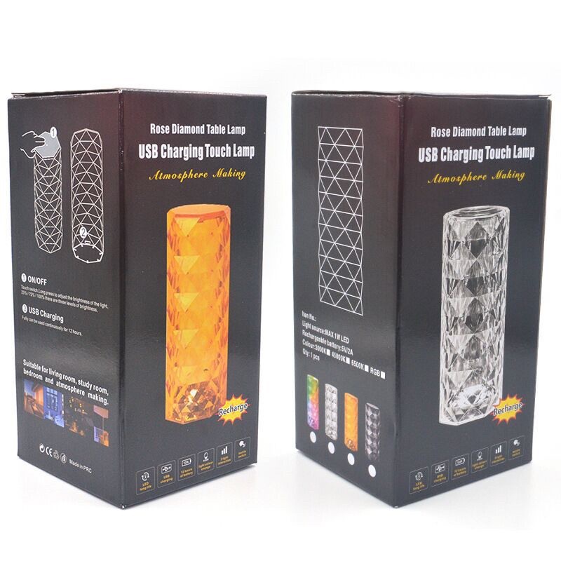 Đèn Ngủ Để Bàn, Đèn Pha Lê Cảm Ứng 3 Màu Hiệu Ứng Ánh Sáng Hoa Hồng 3D