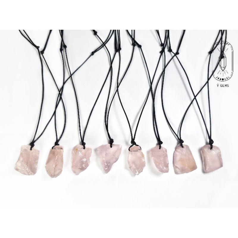 Dây chuyền thach anh hồng thô Rose quartz tự nhiên chất lượng cao dây rút điều chỉnh độ dài