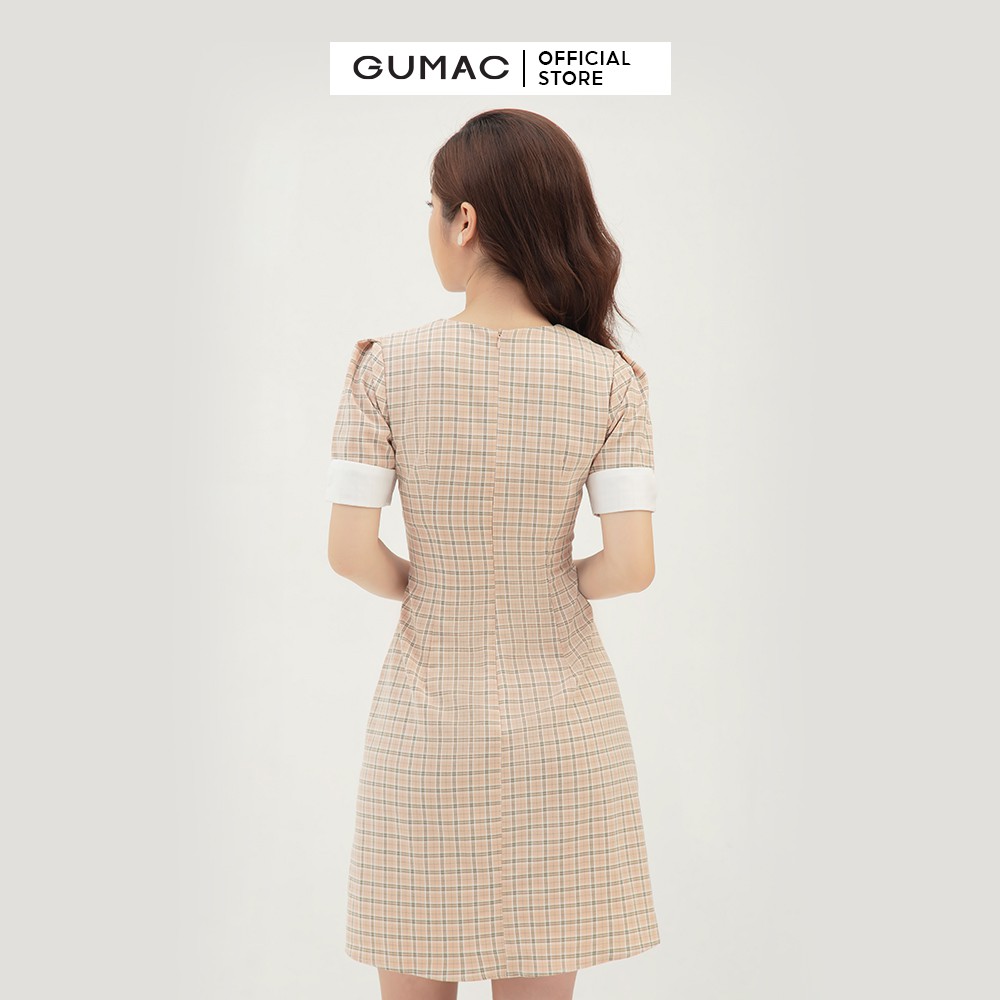 Đầm thiết kế caro phối cổ GUMAC tay ngắn nhiều màu đủ size DB327 | BigBuy360 - bigbuy360.vn