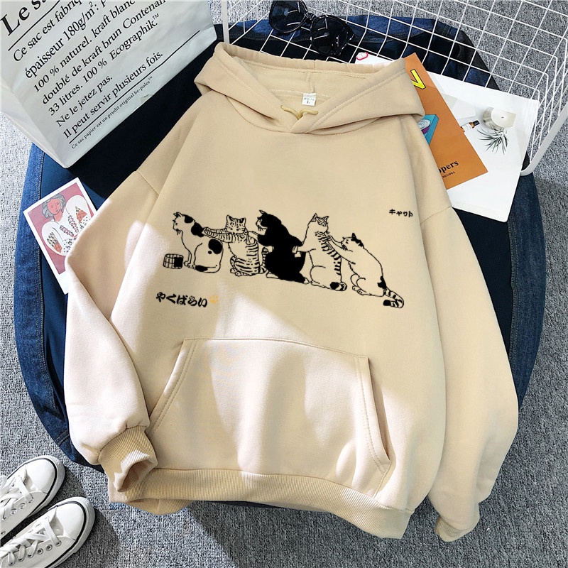 Áo Hoodie Tay Dài In Hình Mèo Hoạt Hình Nhật Bản Dành Cho Nữ