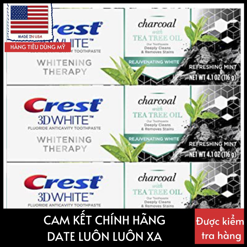 Kem đánh răng than trà xanh Crest 3D Whitening Therapy Charcoal Toothpaste, Tea Tree Oil,166g