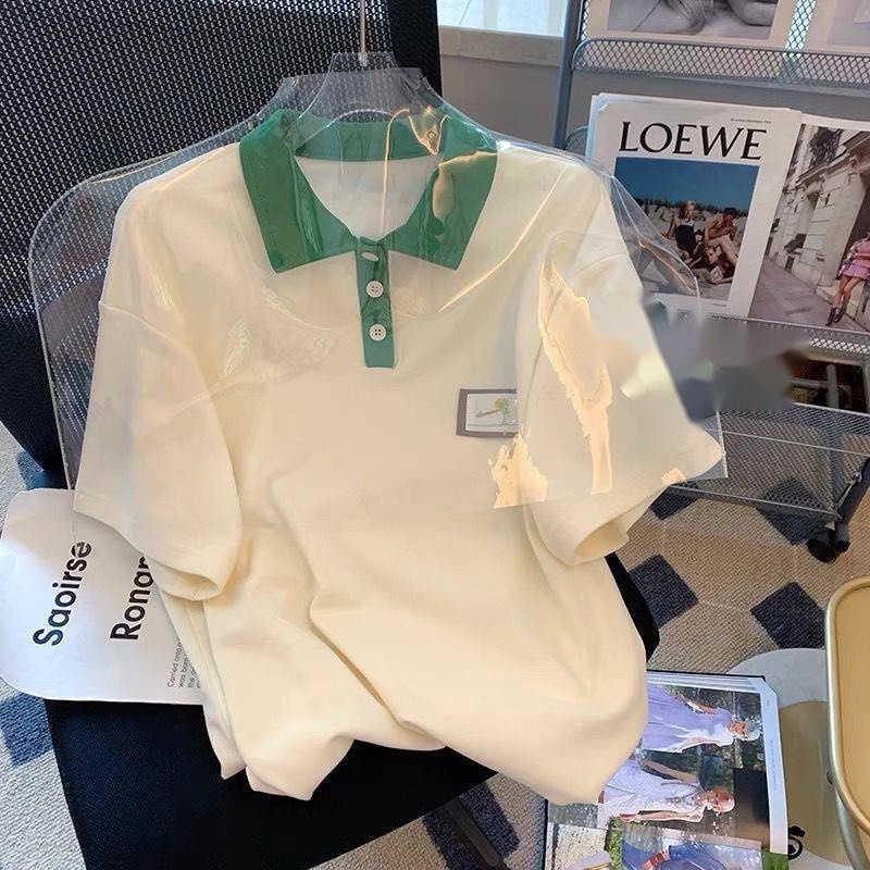Áo polo Tay Ngắn Màu Sắc Tương Phản Chất Liệu Cotton Thoáng Khí Dành Cho Nữ