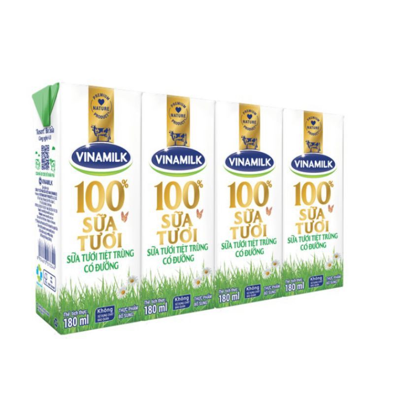 vỉ 4 hộp sữa tươi Vinamilk 100% 180ml