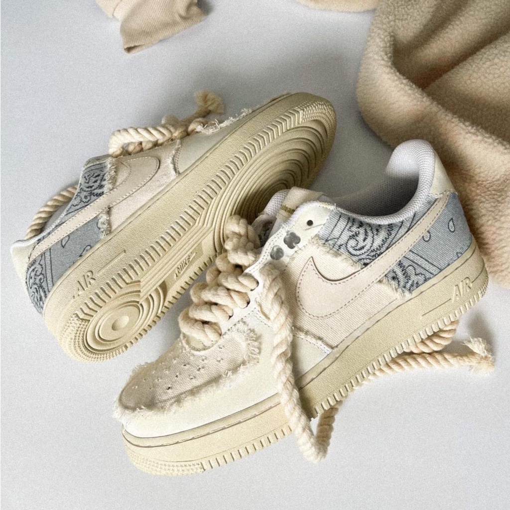 Giày Sneaker Air Force 1 Dây Thừng, Giày thể thao nam nữ af1 dây trạc màu kem đế khâu 2 lớp