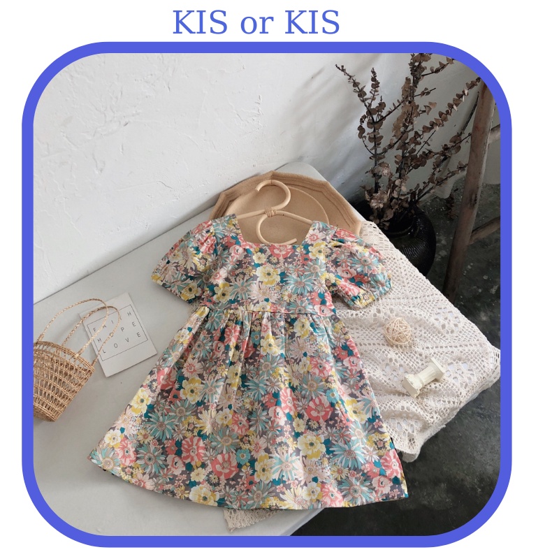 Váy trẻ em, đầm cho bé hai dây hoạ tiết chất liệu thô cotton hoa nhí thoáng mát, thấm hút mồ hôi