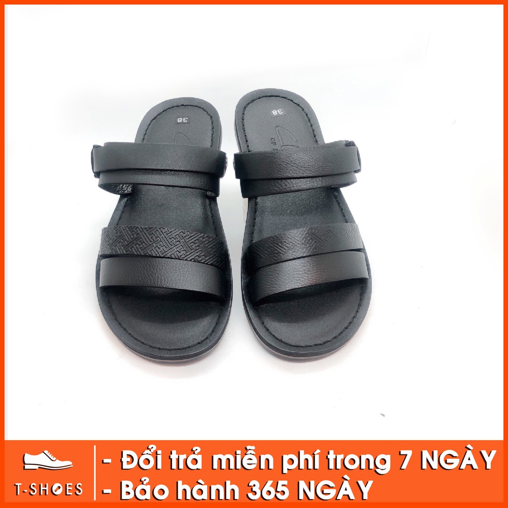 Dép da cao cấp Clarks quai ngang màu đen