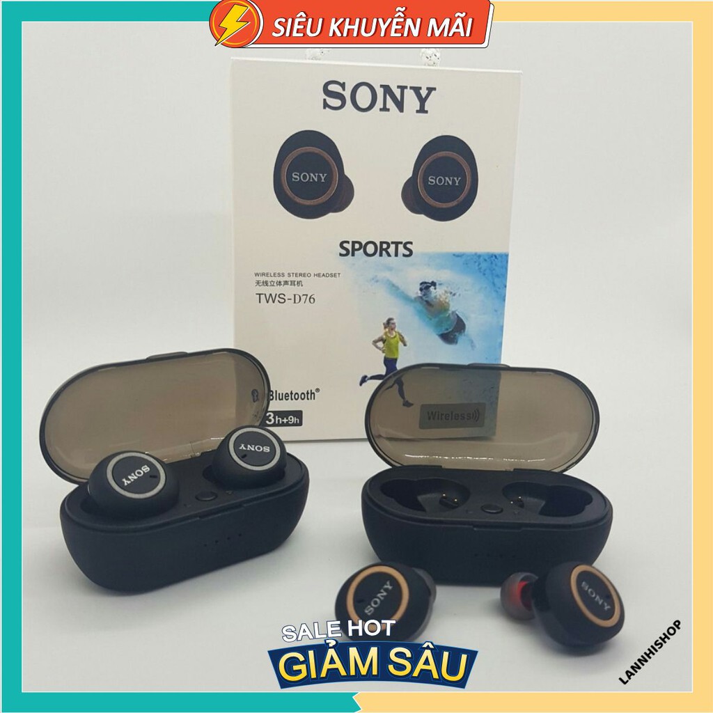 Tai nghe Bluetooth Đen Sony sport TWS-D76 Rất ấm Bass-treble rõ ràng - Bảo Hành 6 tháng