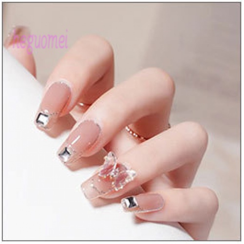 Set 24 móng tay giả hoàn chỉnh cỡ nhỏ hình chữ V kiểu Pháp cùng phong cách màu trắng