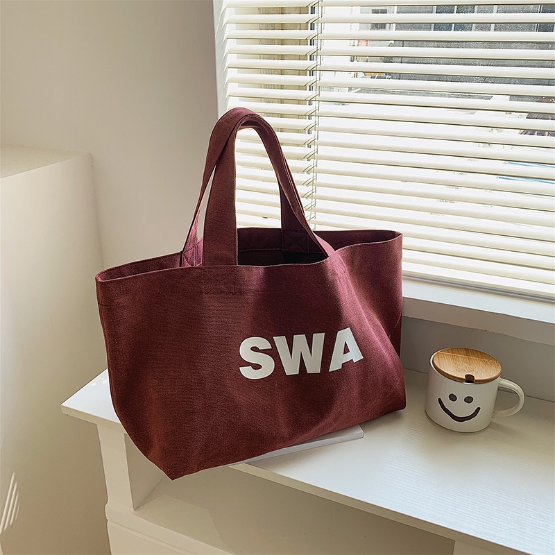 Túi xách IELGY bằng vải canvas cỡ lớn in chữ phong cách thời trang Hàn Quốc