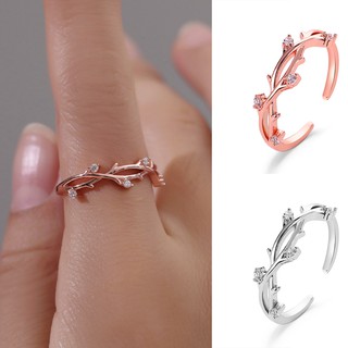 Nhẫn Hở Hình Cành Cây Đính Đá Phong Cách Hàn Quốc