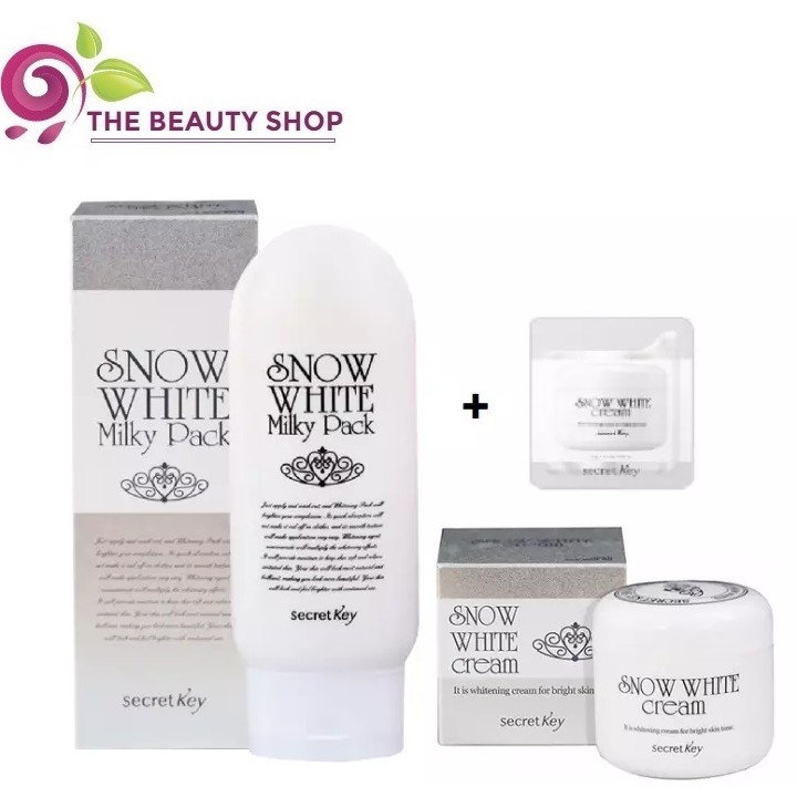 Bộ sản phẩm dưỡng trắng da toàn diện Secret Key (Snow White Cream 50g + Snow White Milky Pack 200g) + tặng Kèm 1 Sample