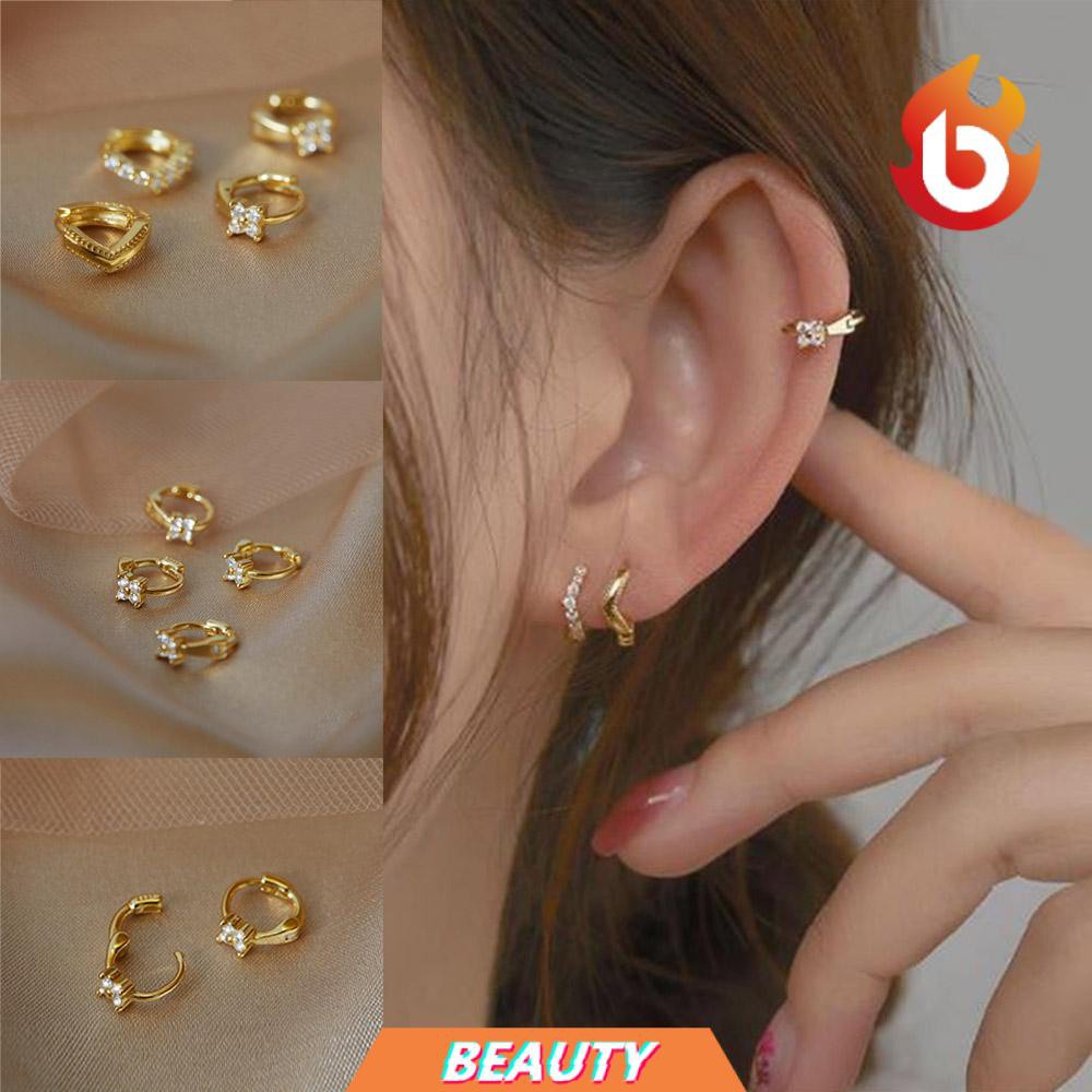 Khuyên tai hình vòng nhỏ đính đá lấp lánh thời trang cho nam nữ