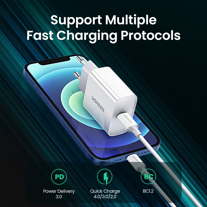 Củ sạc nhanh Ugreen QC4.0 QC3.0 PD 20W thích hợp cho12 X Xs 8 Xiaomi