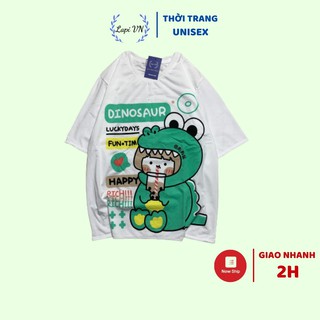 Áo Thun Unisex Nữ CGKL HAPPY Cartoon Lapi VN, Chất Cotton Form Rộng Tay Lỡ Cổ Tròn Freesize