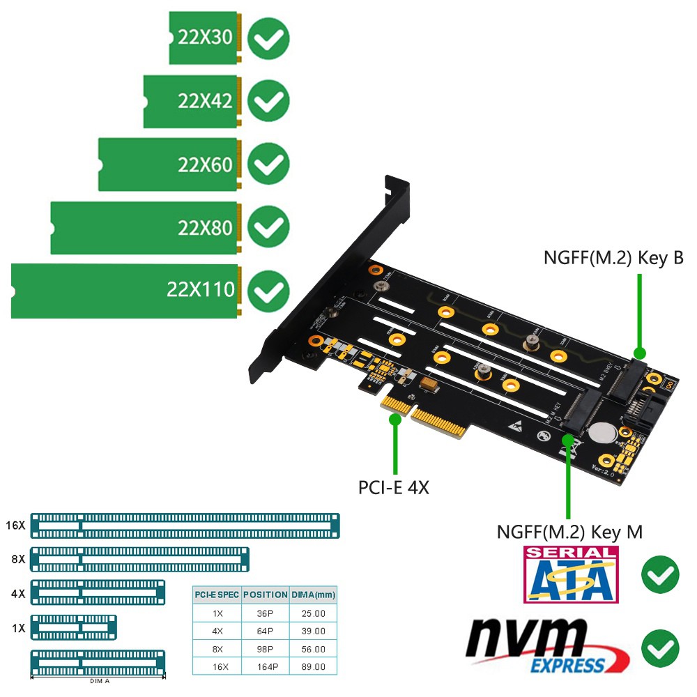 SOLUTION Card Mở Rộng M.2 Pcie Cho Sata And Pcie Nvme Ssd Sang Pci-E 3.0 X4