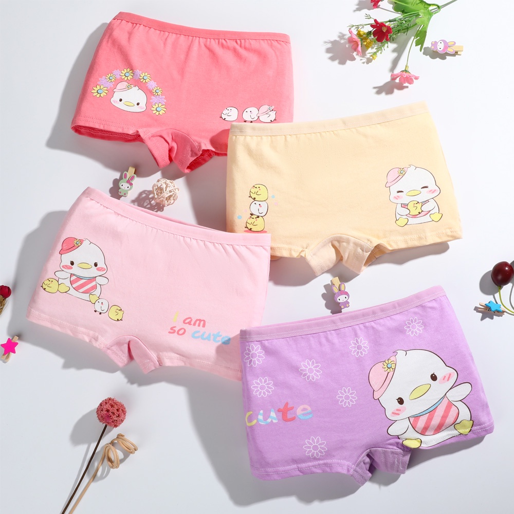 SMY Set 4 quần lót cotton hoạ tiết hoạt hình cho bé gái 3-12 tuổi