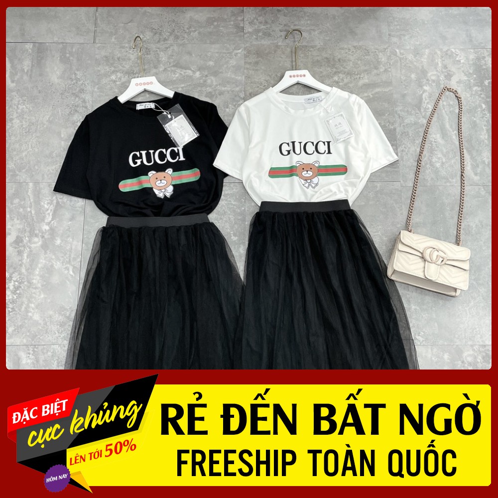 Sét Áo Gu.cci Mix hân Cváy Voan Điệu Đà Đây Ạ [ 𝐅𝐑𝐄𝐄 𝐒𝐇𝐈𝐏 ]Áo Cotton Tàu Mịn 4c Đanh Đẹp  Chân Váy Voan Xếp Ly 2 Lớp Dài