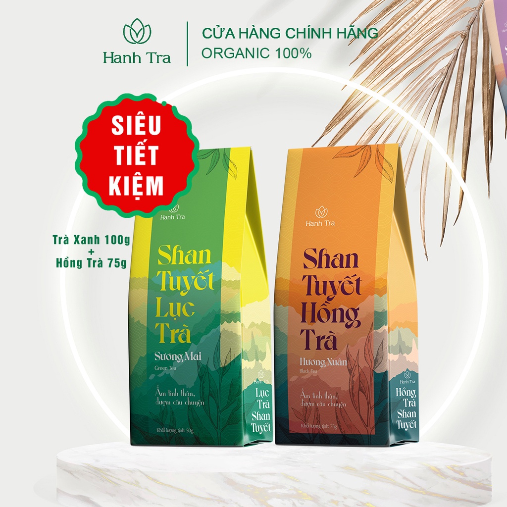 Chè Xanh Trà Shan Tuyết Cổ Thụ Hà Giang Combo 2 Hộp Trà Xanh 100g + Hồng Trà 75g Trà San Tuyết Chè San Tuyết Trà Ngon