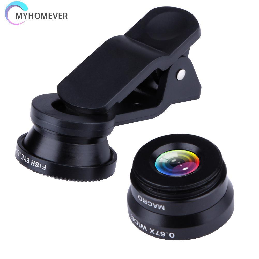 myhomever Clip 3-in-1 180 Fish-Eye Lens+Wide Angle Lens+Macro Lens Black