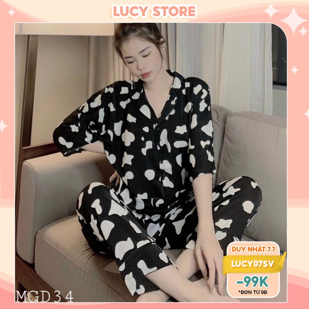 Bộ Pijama Lụa Nữ, Đồ Ngủ Bò Sữa Nữ Mềm Mát Sang Chảnh Cute Hàng Cao Cấp.