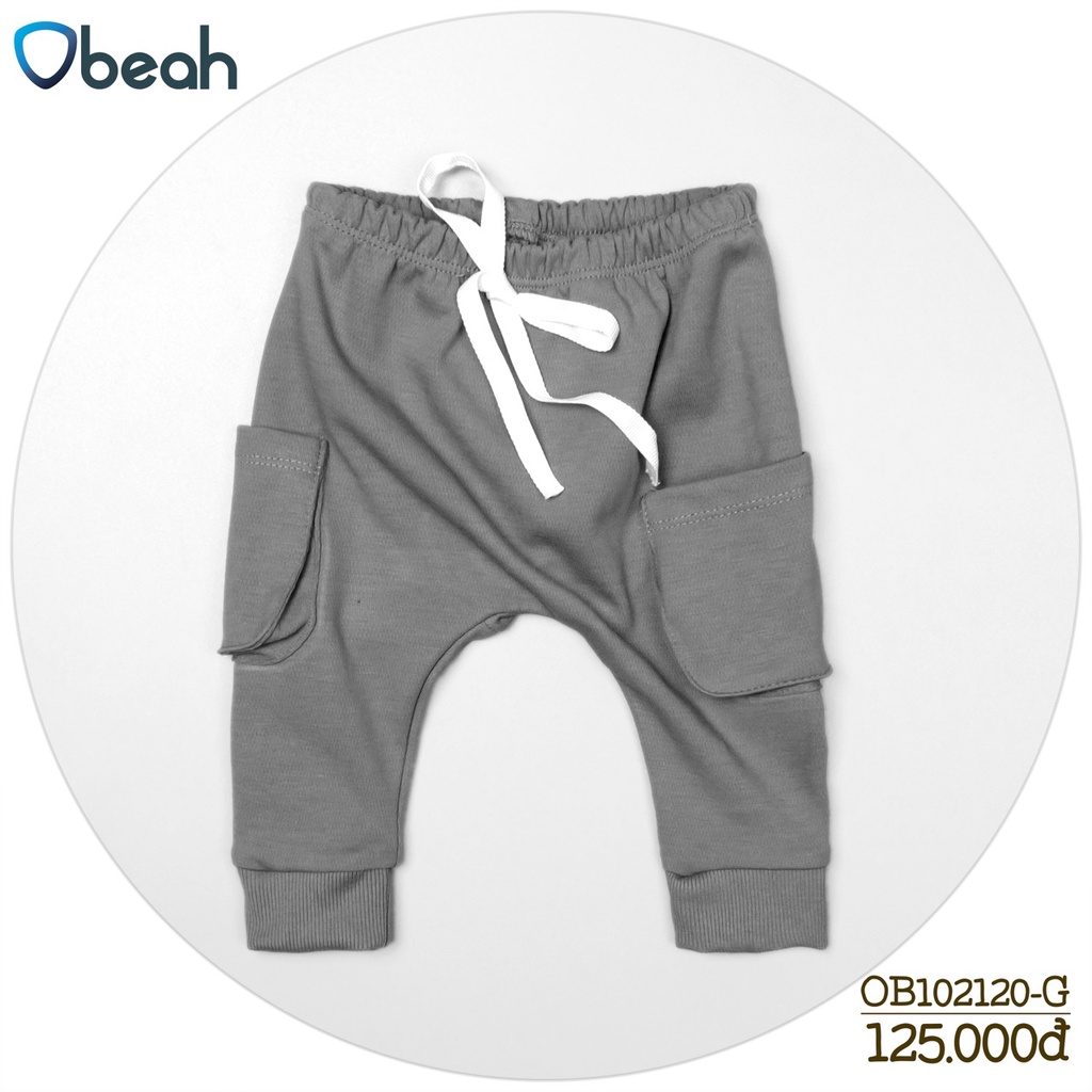 Quần jogger Obeah túi hộp nỉ bông màu Ghi Fullsize 59 đến 90 cho bé trai từ 3 đến 24 tháng