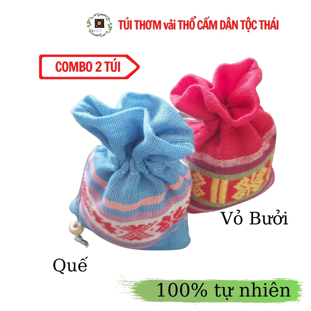 COMBO Túi thơm thổ cẩm treo xe, thơm phòng Hương Quế, Vỏ Bưởi tự nhiên 100%
