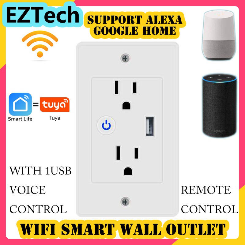 EZTECH US WiFi Ổ cắm tường thông minh có phích cắm tường USB Ổ cắm tường Điều khiển từ xa Điều khiển