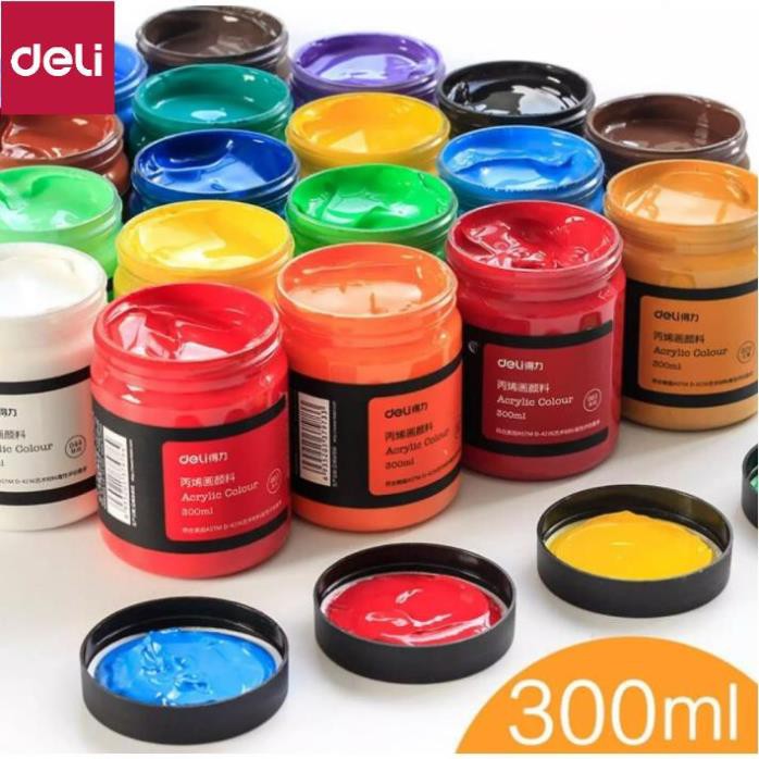 Màu Acrylic cao cấp Deli - hộp 300ml - chuyên dụng vẽ vải, giày, đa chất liệu, tươi sáng, nhanh khô - 73875 [Deli]