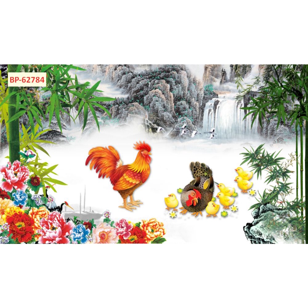 Tranh vải lụa dán tường phong cảnh thiên nhiên khu vườn nên thơ như truyện cổ tích phòng khách, phòng ăn, phòng ngủ